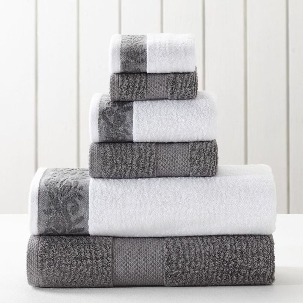 Modern Threads -  100% Cotton 6-Piece Jacquard Towel  Charcoal